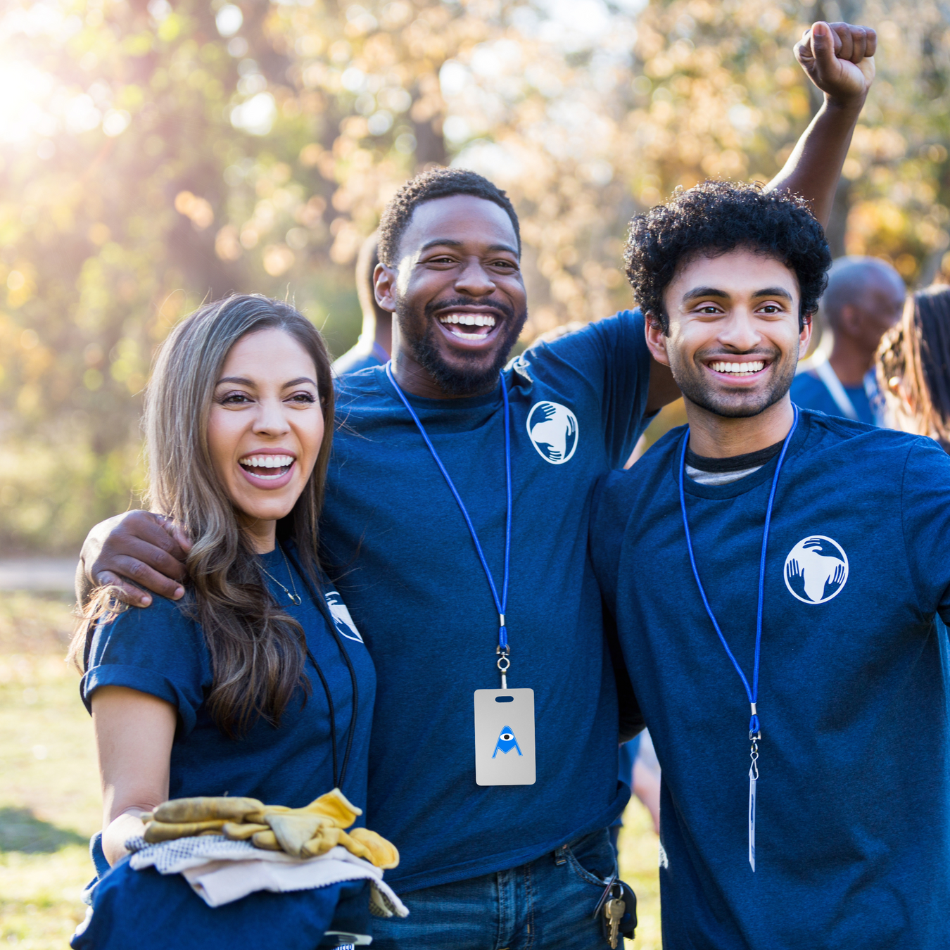 Students with lanyards and cards