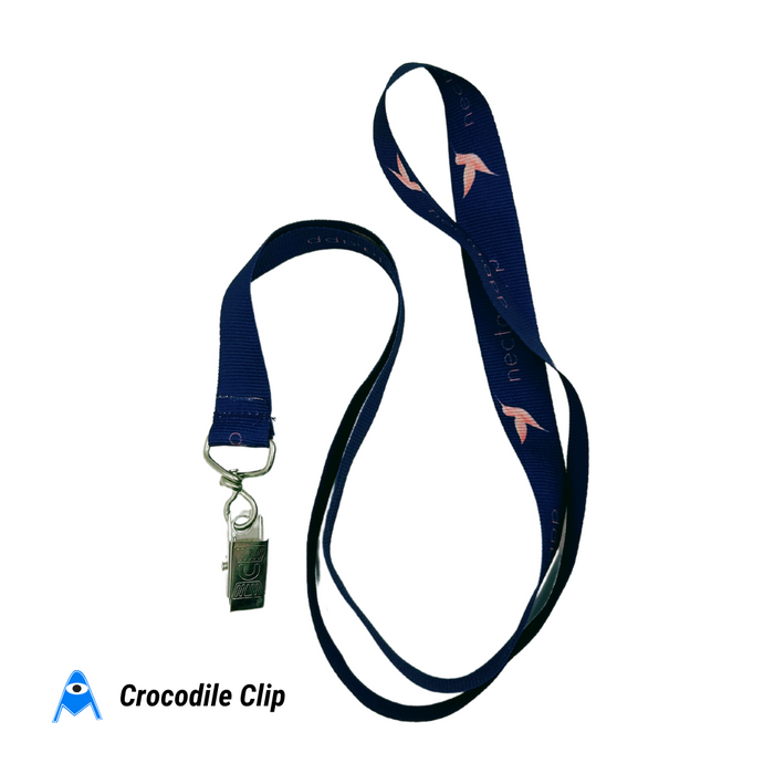 Crocodile clip with woven printed lanyard