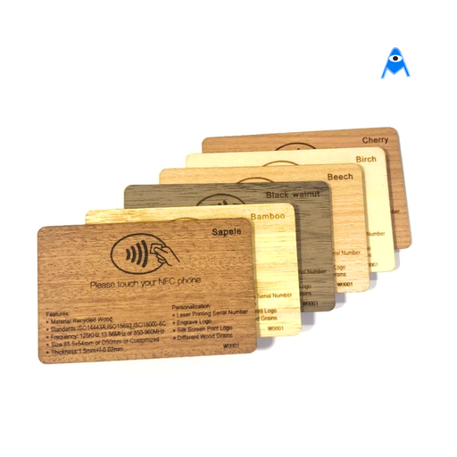 Different coloured wooden NFC cards