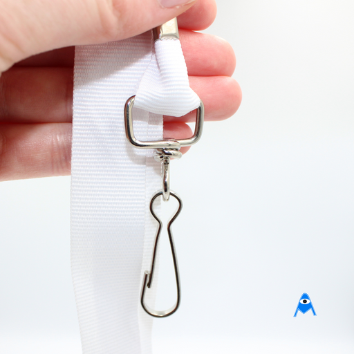 Holding flat white lanyard with swivel clip