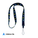 Navy blue lanyard with yellow graphics and 'EY' branding on a white background.