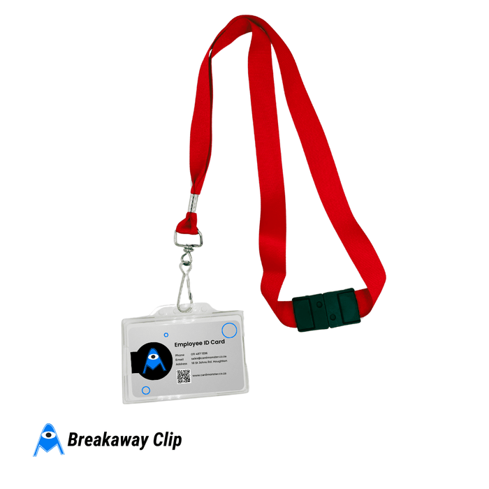 Red Flat Lanyard with Cardholder and Breakaway Clip