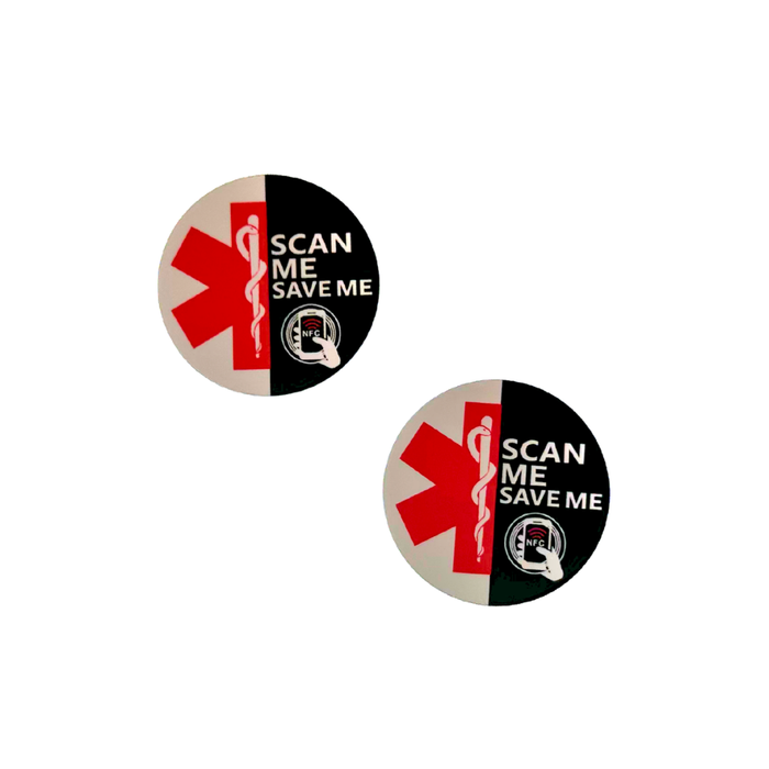 Two circular stickers 