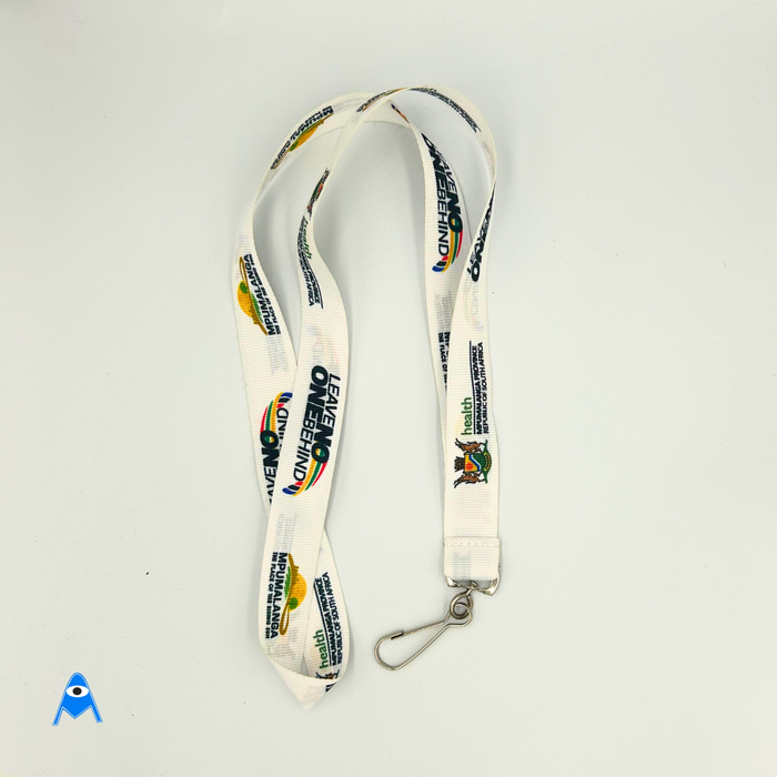 White swivel clip lanyard with printed custom text